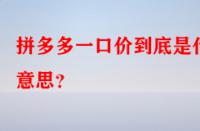 拼多多一口價到底是什么意思？